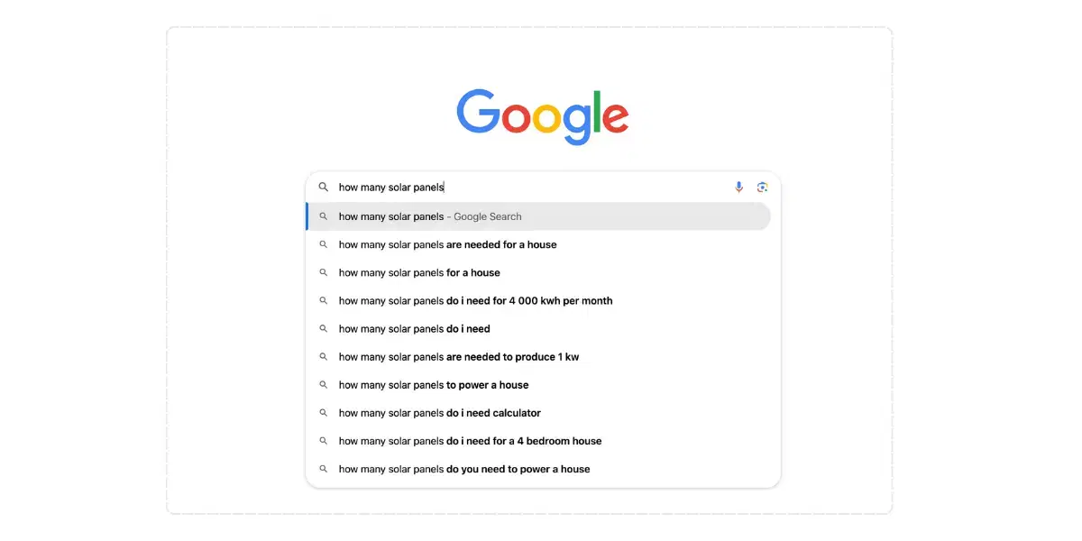 Google search result examples for solar questions